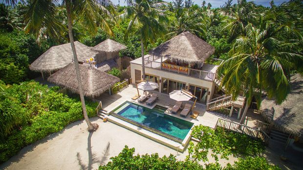 Two Bedroom Lagoon Beach Villa with Pool at Six Senses Laamu